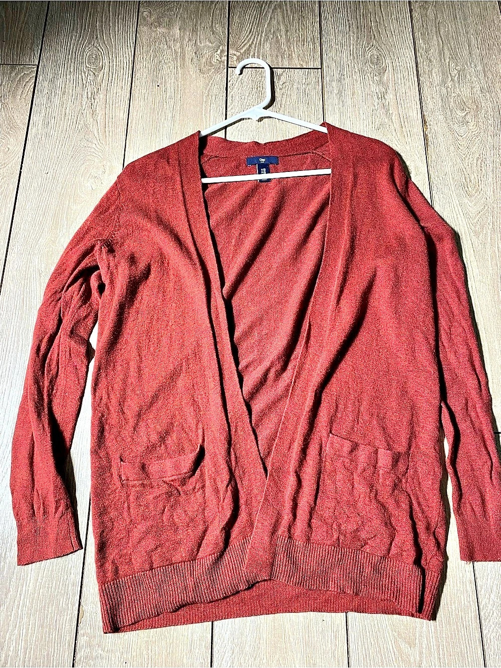 GAP Open Front Cardigan Sweater Rust Terracotta Orange Pockets Size